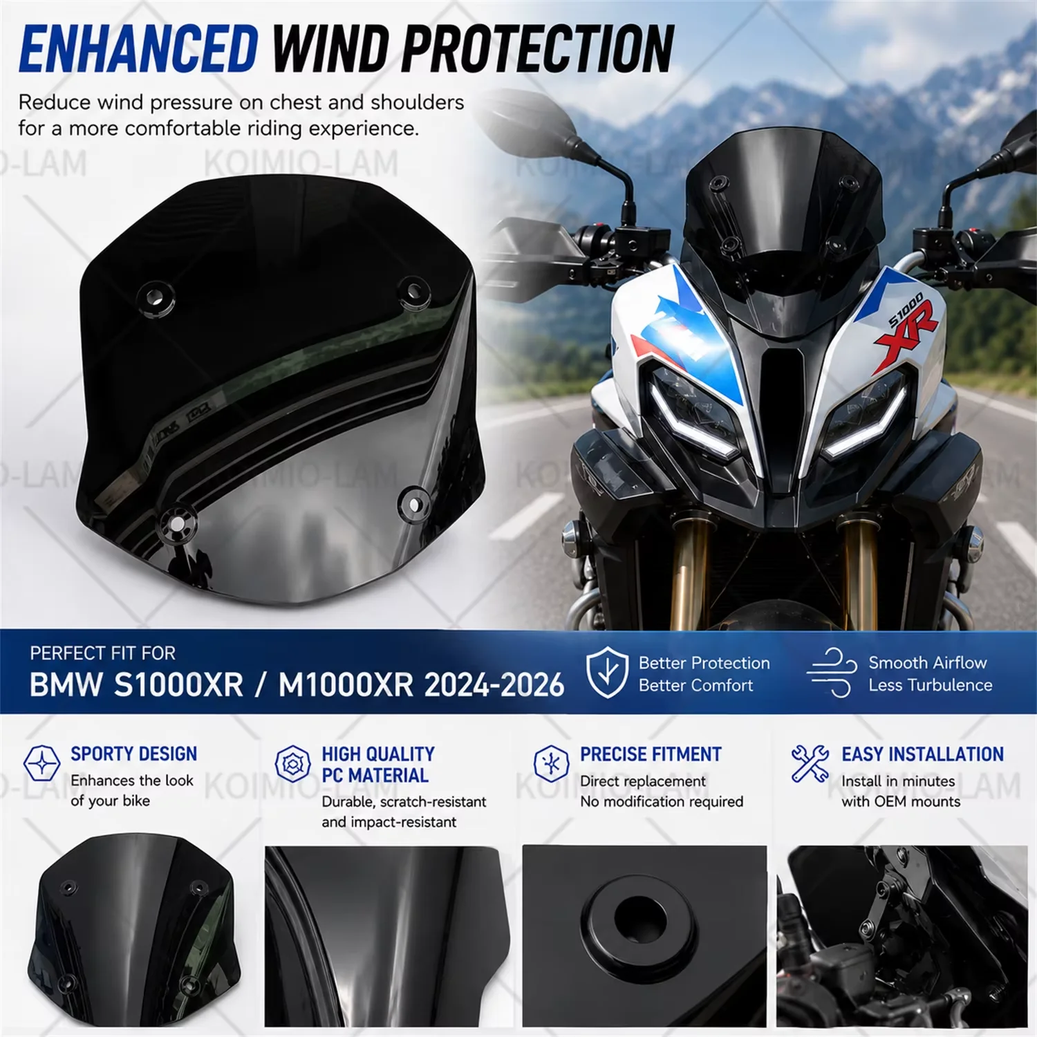 Passend für BMW S1000XR M1000XR 2024 - 2026 Motorrad Windschutzscheibe Windschild M1000 M 1000 XR 2025 – Detail 1