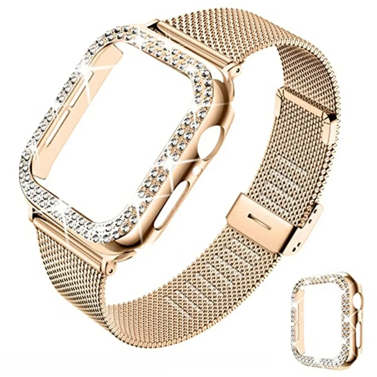 Silm Strap+Case For Apple Watch Band 40mm 41mm 44mm 45mm 38mm 42mm Correa Meatl Milanese Bracelet IWatch Series 3 4 5 6 SE 7 8 — zdjęcie 2