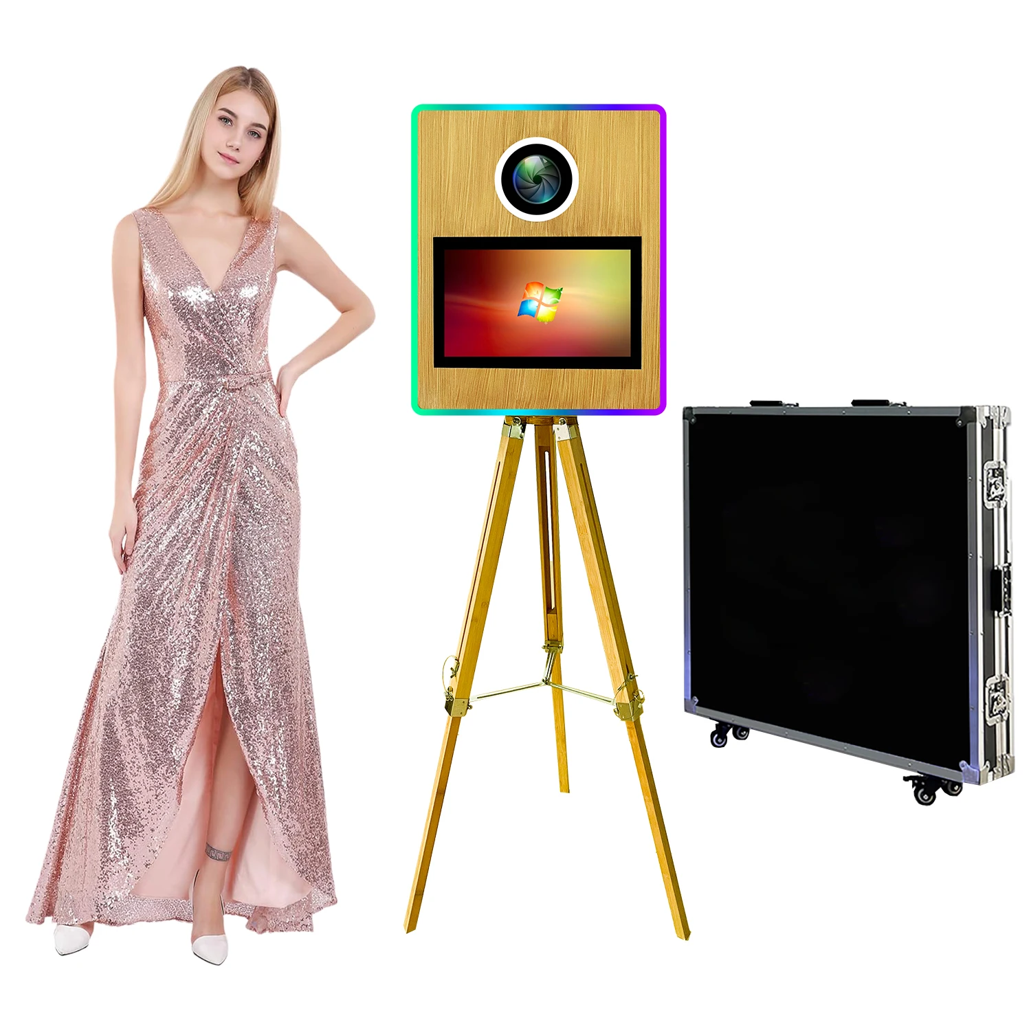 

New Wooden Style Photo Booth 15.6 Inch Retro Wooden Photo Booth Touch Screen Photo Booth With Photo Software