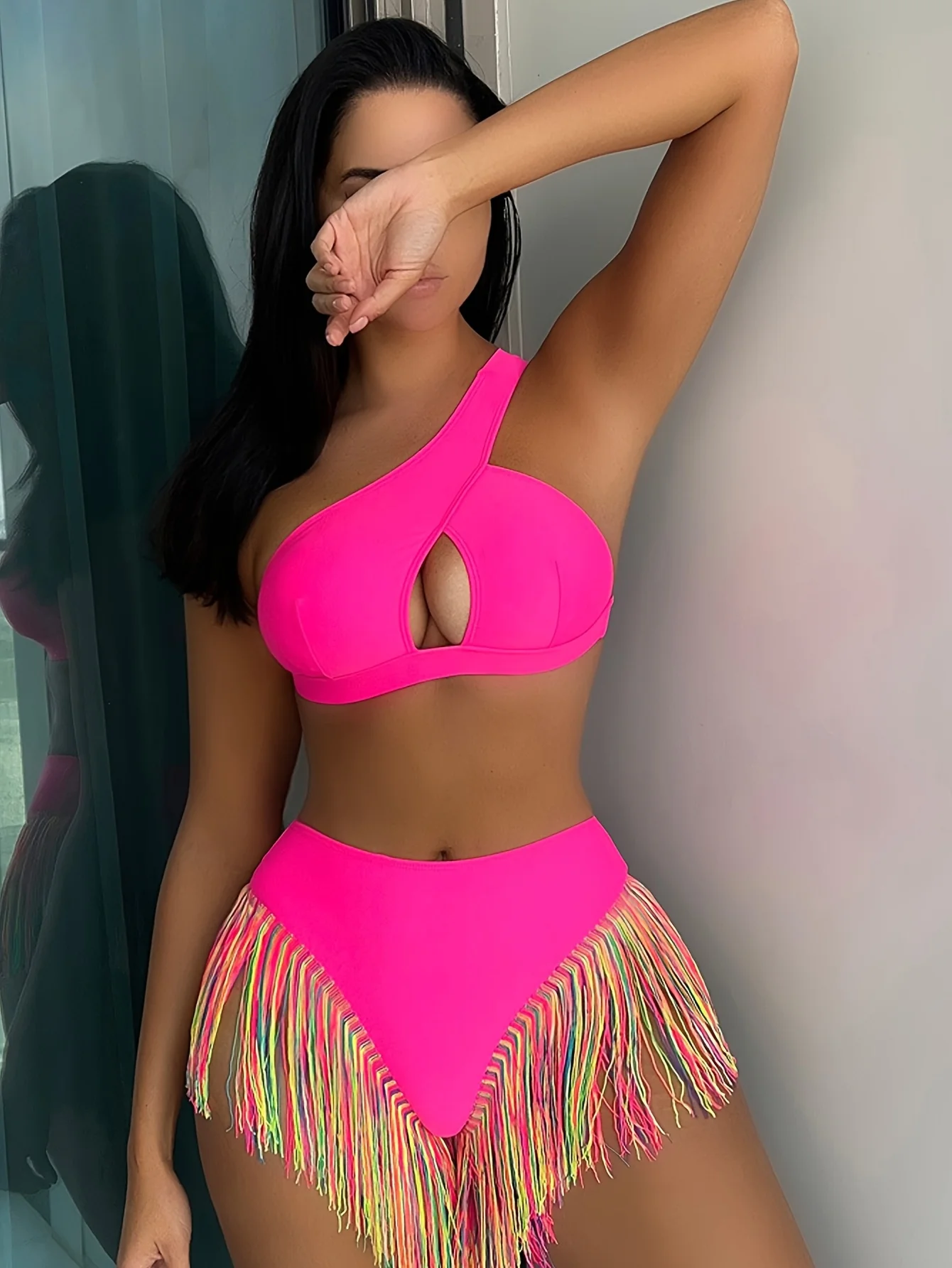 2026 Summer Boho Bikini - Cute & Flirty Bathing Suits for Women 2 Piece Swimsuit, Sexy Two-Piece Set with Colorful Tassel Design, Stretchy & Flirty, One-Shoulder Cutout Design for Beach & Yacht Wear