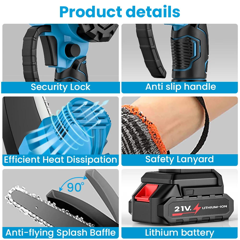 3000W 6 Zoll Elektrische Kettensäge Handheld Tragbare Mini Kettensäge Baum Holz Cutter Beschneiden Garten Power Tool Für makita 18V Batterie – Detail 5