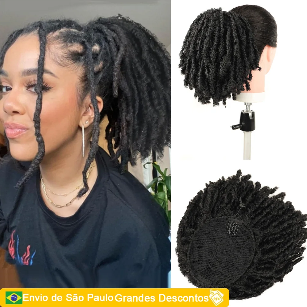 Aplique Rabo de Cavalo Dreadlock Curtas Cacheados Encaracolado Para Rabo de Cavalo Sintético Extensões de Cabelo 15cm 80g