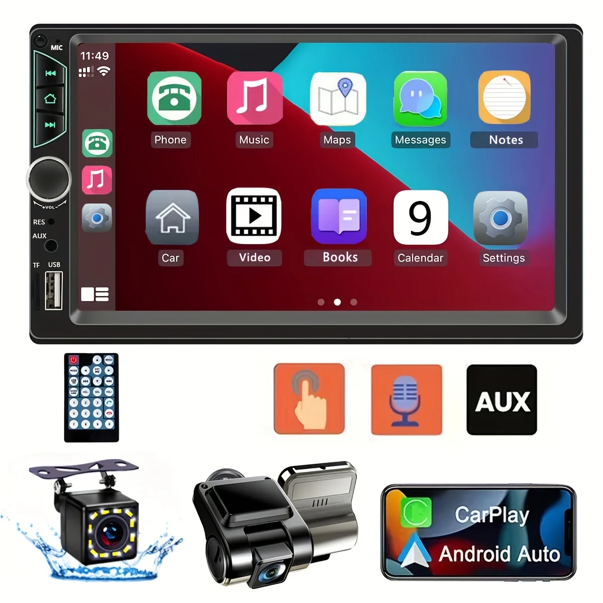 

7-дюймовый автомобильный радиоприемник с сенсорным экраном, Bluetooth, Mirror Link, камерой заднего вида, навигацией, FM, USB/TF/AUX