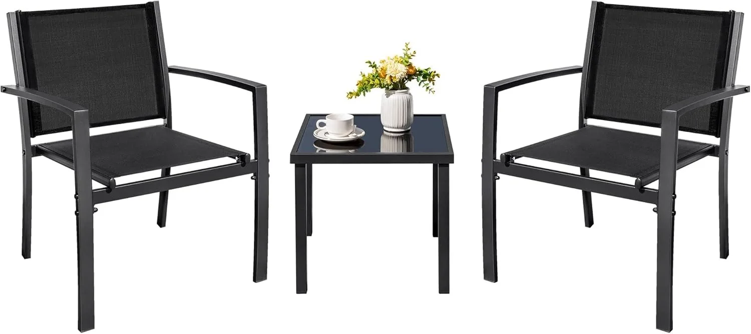 3 Pieces Patio Furniture Set Outdoor Textilene Bistro Set Modern Porch Furniture Patio Chairs Set of 2 with Coffee Table for Law