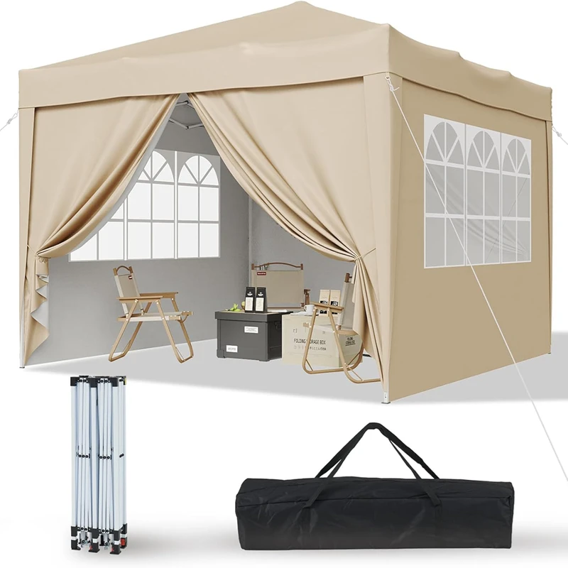 Aoxun Carpa plegable Pop Up Pavilion 3x3 impermeable con 4 paredes laterales, estructura metálica, protección y altura ajustable.