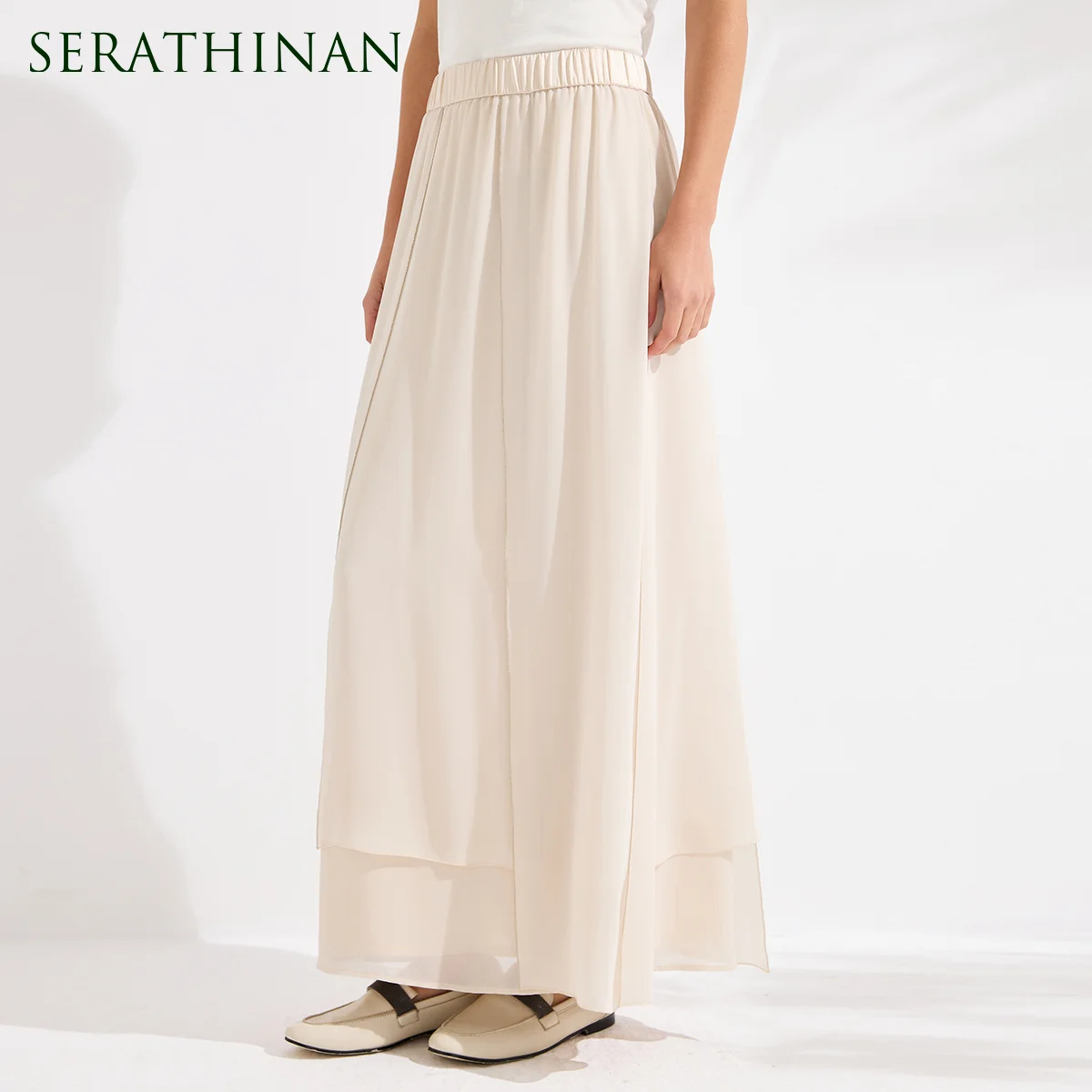 KL7613762 Luxury  Silk Waist Pleated Skirts Women's Elegant A Line Midi Skirt High Grade Slim Fit Tulle Skirt