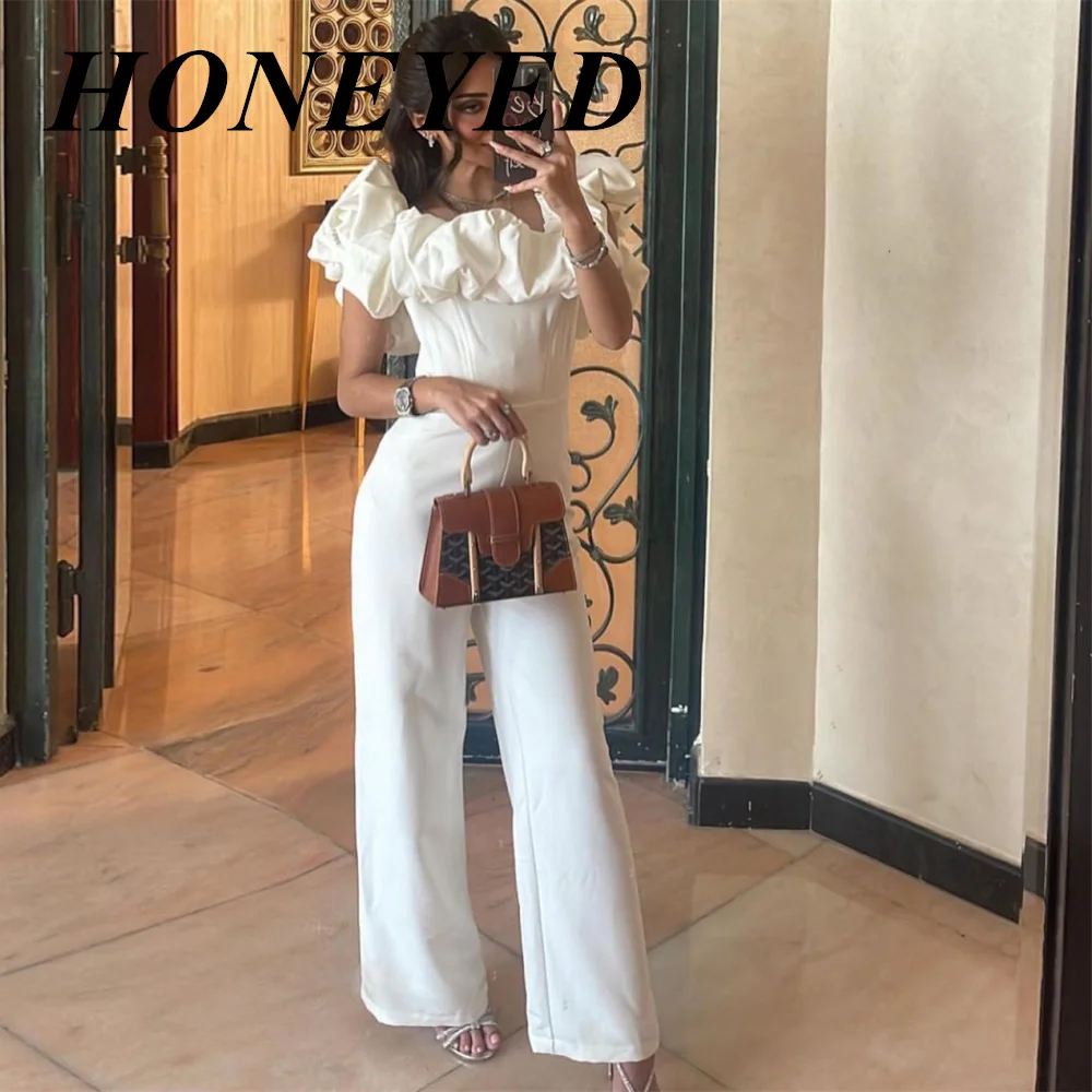 HONEYED White Trouser Dress Boat-Neck Ankle-Length Elegant Sleeveless For Women Wedding Guest Evening Party Formal Prom Gowns