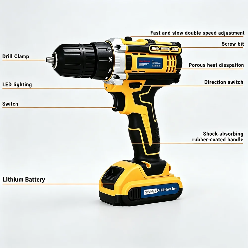 21V Cordless Drill and Impact Driver Kit Lithium-Ion Rechargeable Power Screwdriver Variable Speed for DIY Home Repairs Woodworking