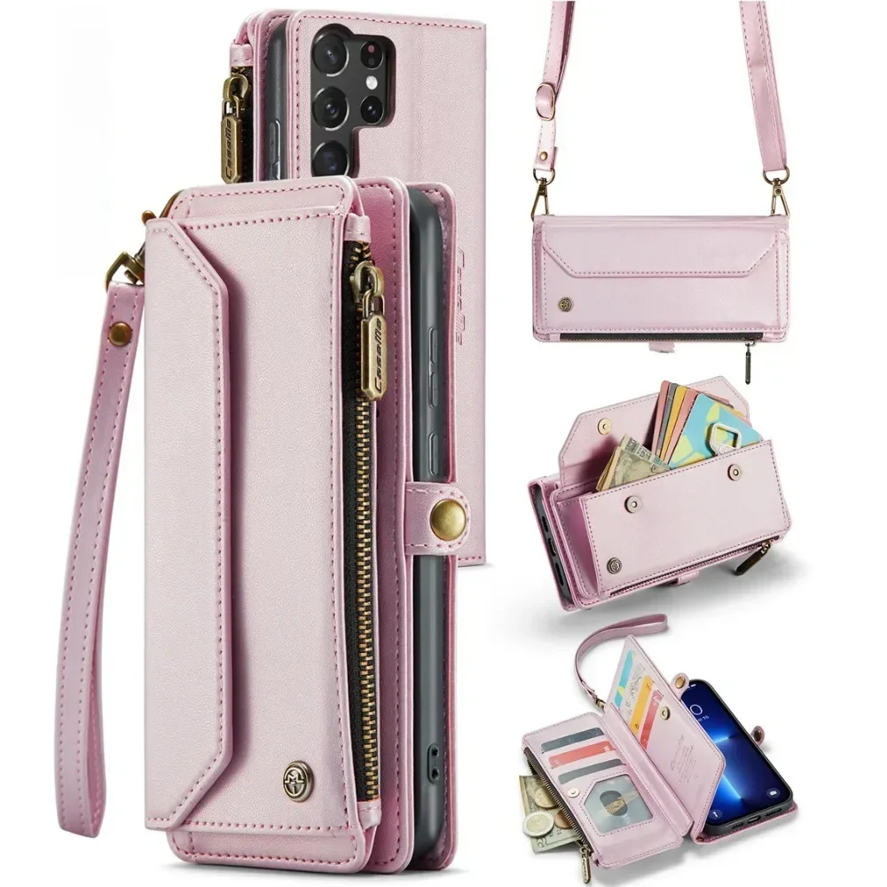 Etui portfel z paskiem na szyję do Samsung Galaxy S26 FE S25 S24 S23 S22 Ultra Plus A54 A53 A52S A52 A34 A33 A25 A23 A22 A1413 5G A24 4G — 2