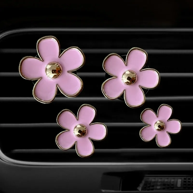 Clip d'aromathérapie pour grille d'aération de voiture, 4 pièces, fleur, décorations de climatisation, Clip de parfum, ornement de voiture, accessoires de voiture