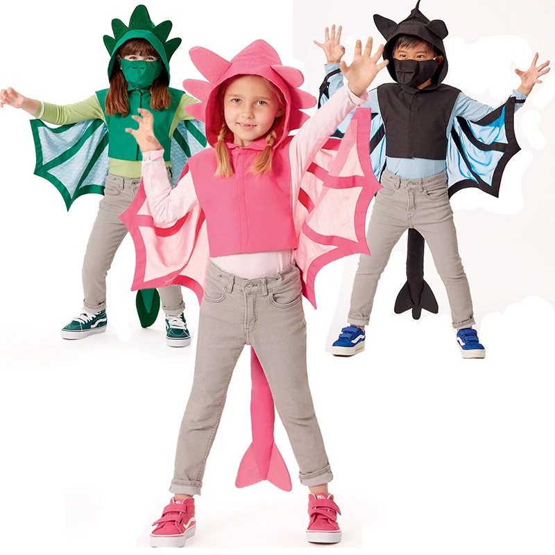 Dinosaur Wings Cosplay Kids Hooded Dragon Wings With Tail Halloween Carnival Cape for Girls and Boys