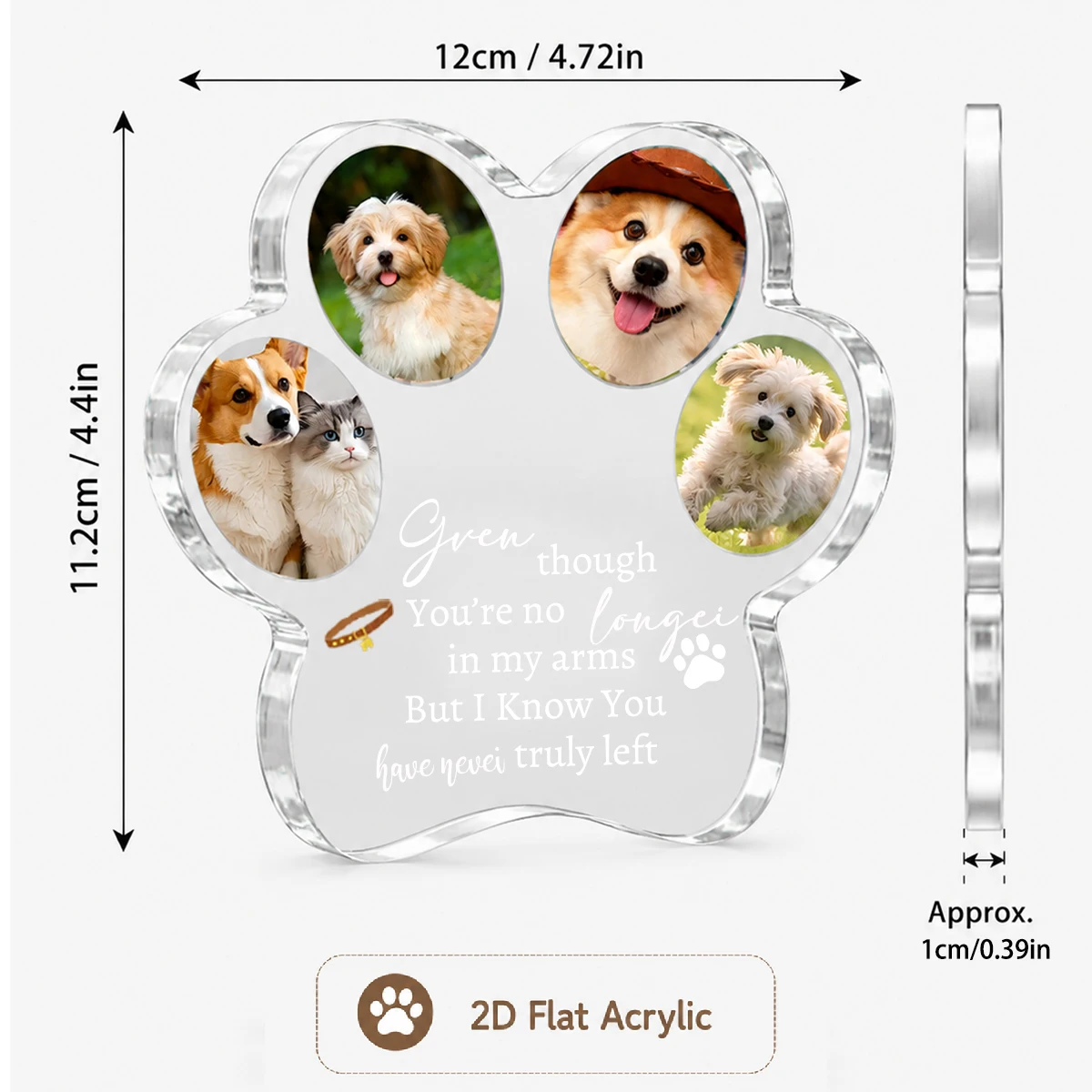 Personalized Paw Shaped Acrylic Pet Photo Plaque, Custom 4 Pictures Pet Memorial Keepsake, Paw Shape Acrylic Photo Frame.