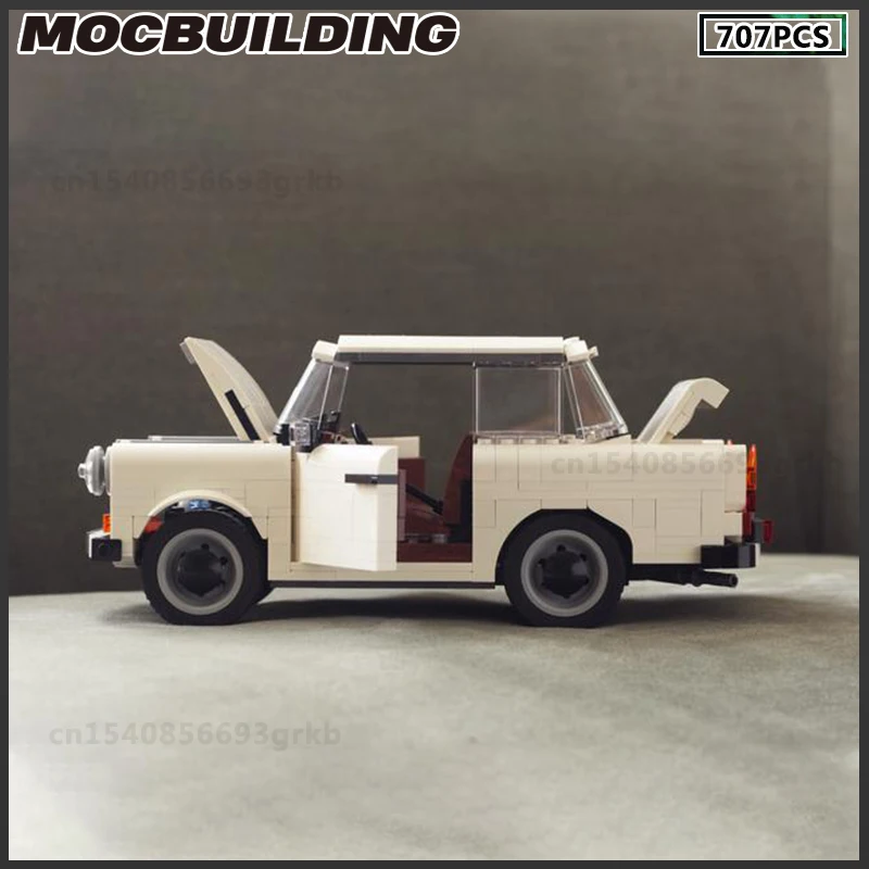 Moc bloco de construção vintage automóvel estilo europeu carro 601 brinquedo branco presente aniversário coleção clássico nostalgia série