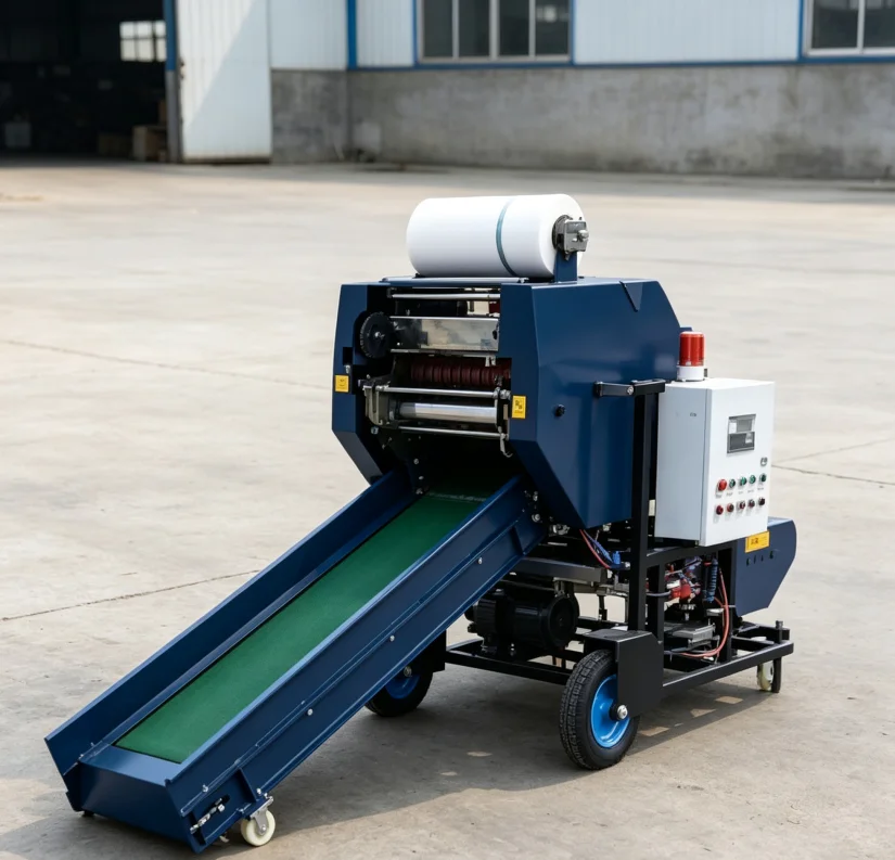 Mobile Silage Baler Wrapping Machine With Moving Wheels Easy Transfer Forage Hay Corn Stalk Packing Machinery For Farm