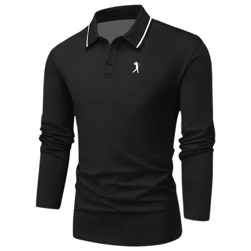قمصان بولو رجالية قمصان جولف بولو للأعمال كاجوال طية صدر السترة كلاسيكية بأكمام طويلة بلون سادة للربيع والخريف جميع المواسم مقاس عادي