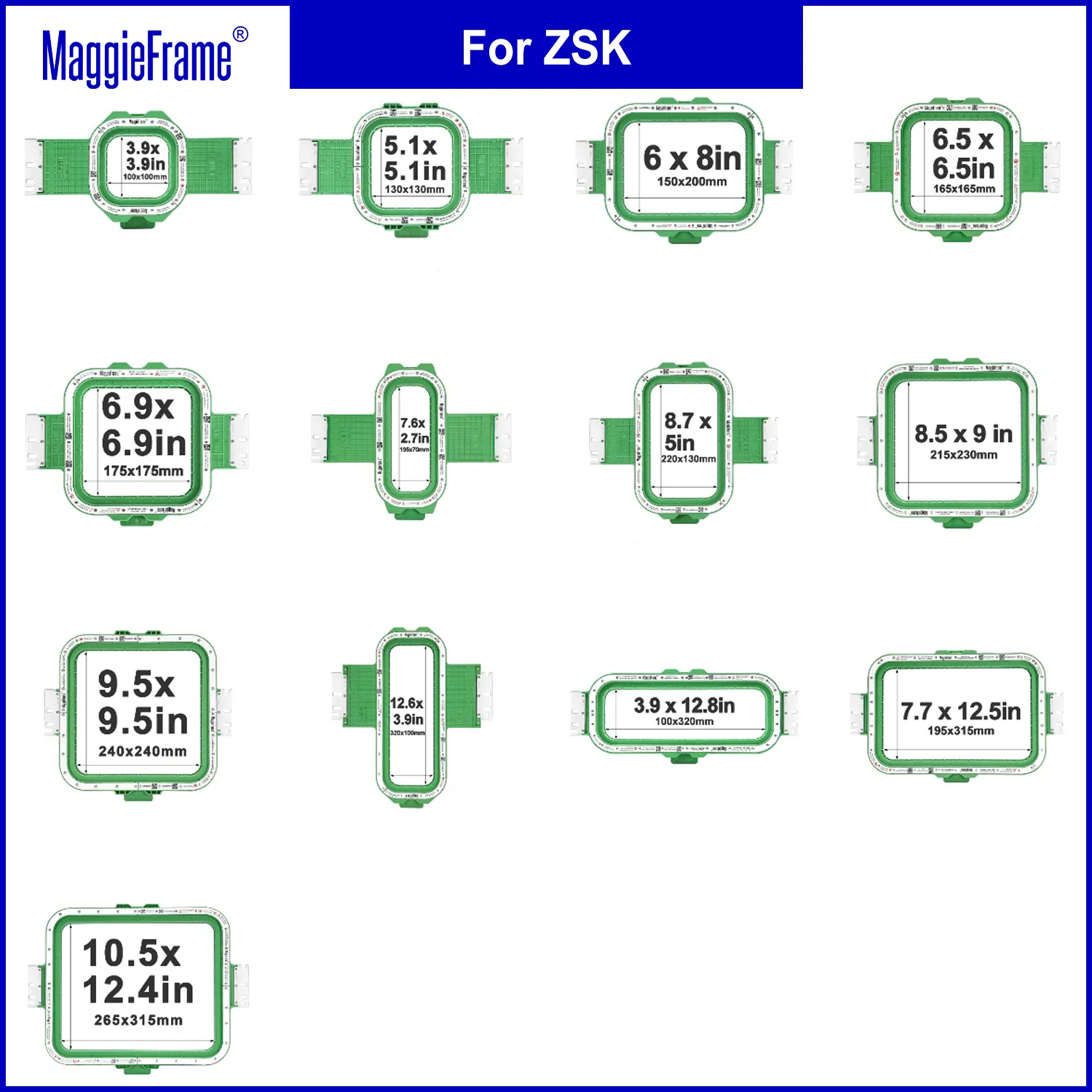 

ZSK Sprint 2/5/6L/7XL/8 RACER 2W/4S/4W/6S/6W/8S machines with Mighty Hoop Maggie Frame Magnetic embroidery hoop