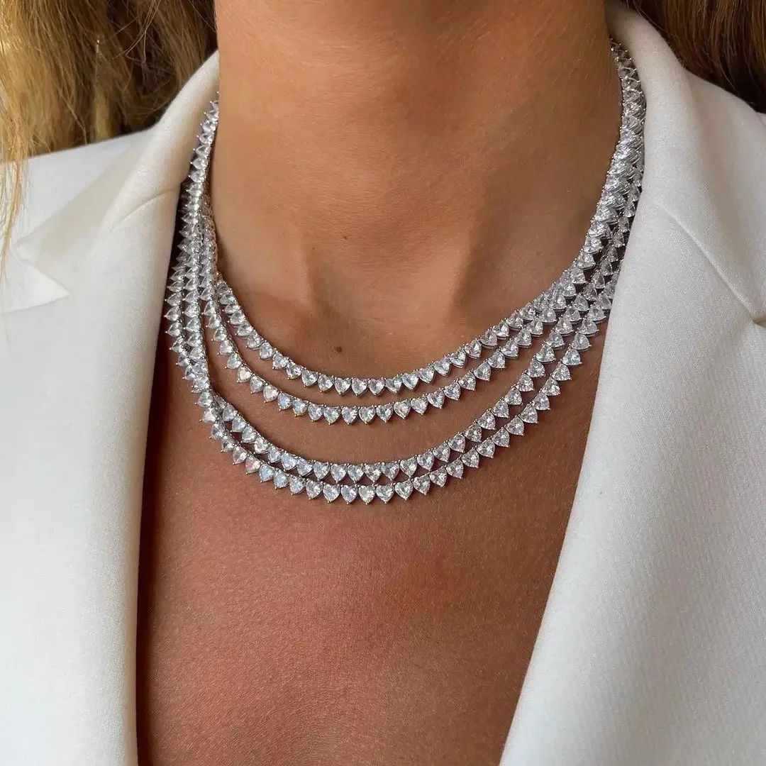 Prezent na Walentynki 2026, naszyjnik tenisowy z sercem 5A, biało-różowa cyrkonia sześcienna, wysadzany cyrkoniami, błyszczący, różowy, dla dziewczyny, kobiet, biżuteria, choker — zdjęcie 2