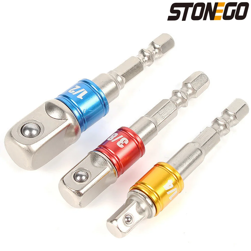 STONEGO 1PC/3PCS Impact Grade Socket Adapter/Extension, Turns Power Drill Into High Speed Nut Driver 1/4