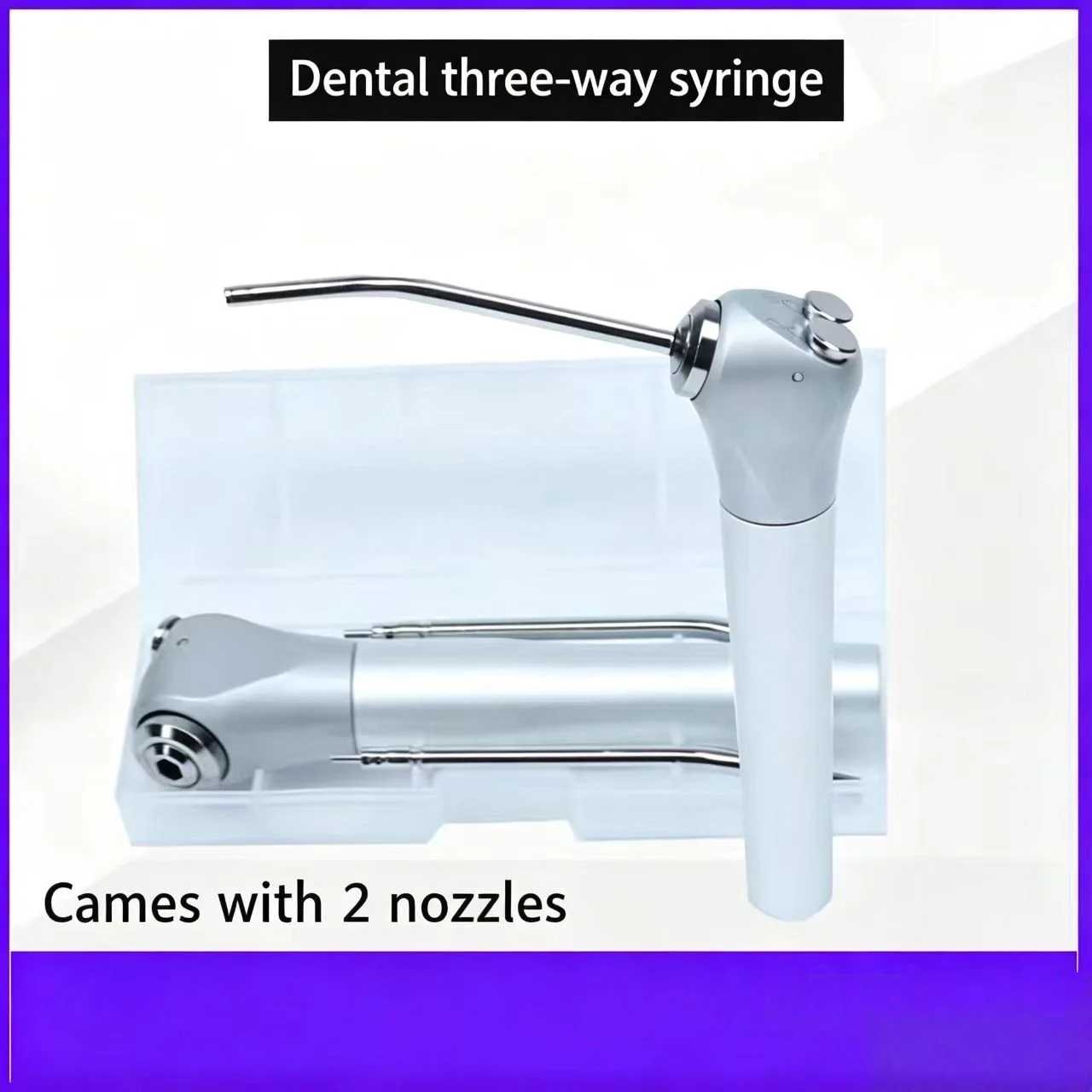 

Triple Dental Syringe 3-Way with 2pcs Nozzles Stainless Steel Multipurpose Dental Three-Way Syringe Universal for Dental Chair