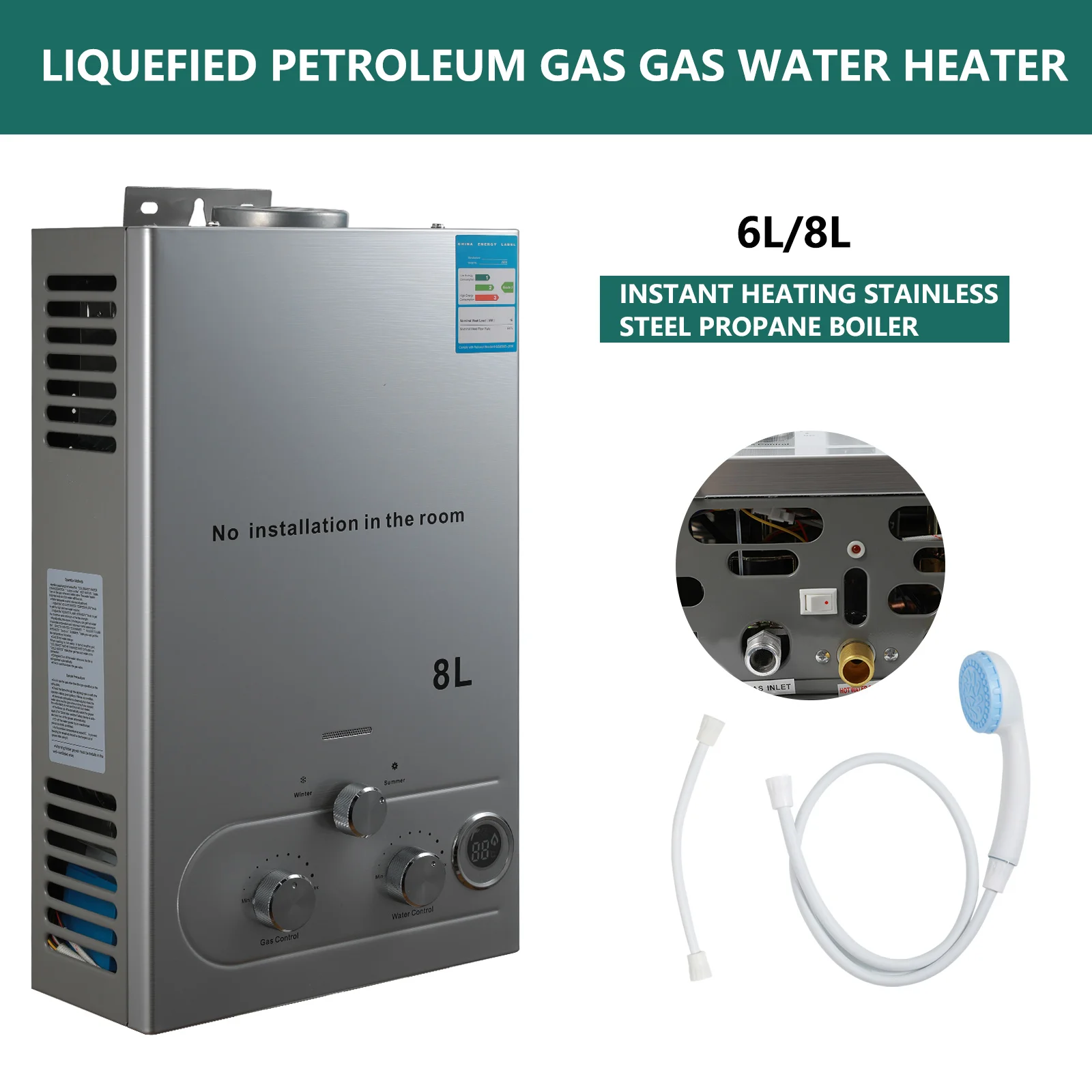 6L Flüssiggas Propan Gas Tankless Durchlauferhitzer Badezimmer Heizung Sofortiger Außenbereich Wassererhitzer Boiler Auto Camping – Detail 1