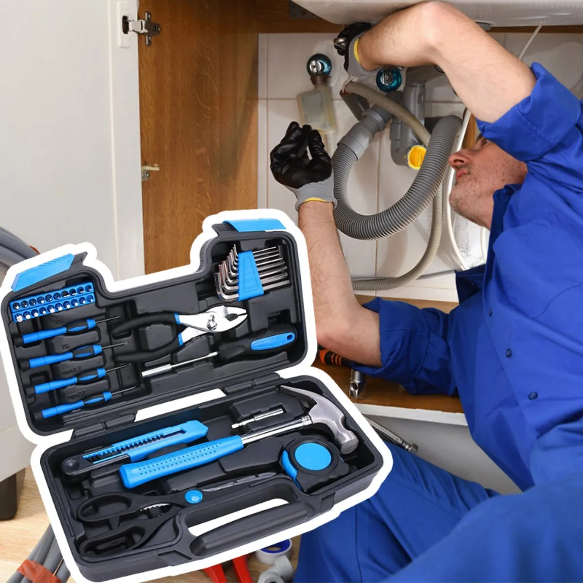 39 kit di attrezzi blu, kit di manutenzione del giardino, strumenti di riparazione domestica, set di attrezzi compatti