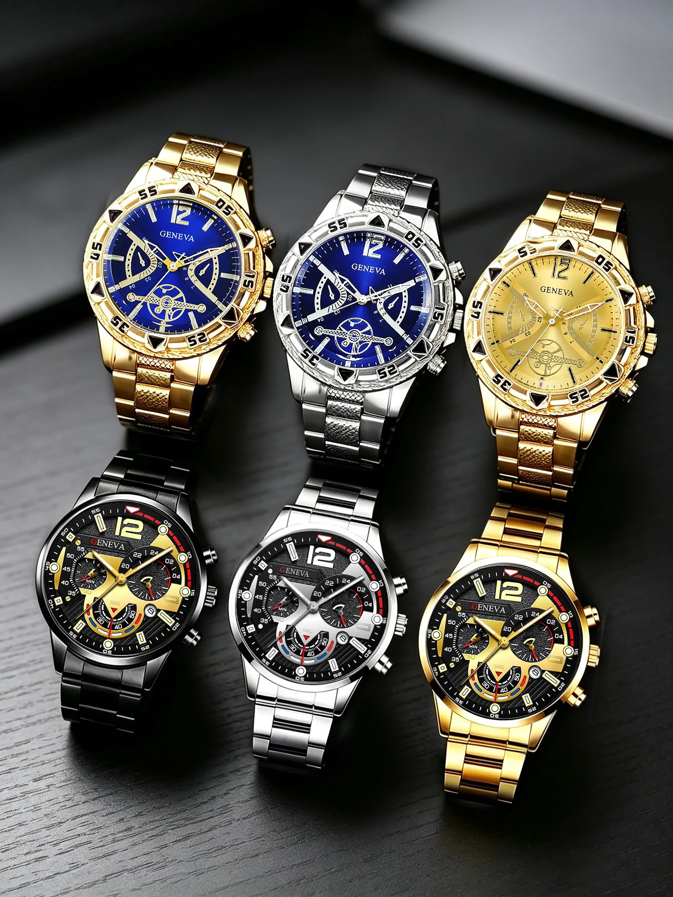 6-Piece Fashionable Men's Quartz Watch Set, Casual and Versatile, Suitable for Various Occasions Such as Holiday Parties A Suitable Choice as a Gift