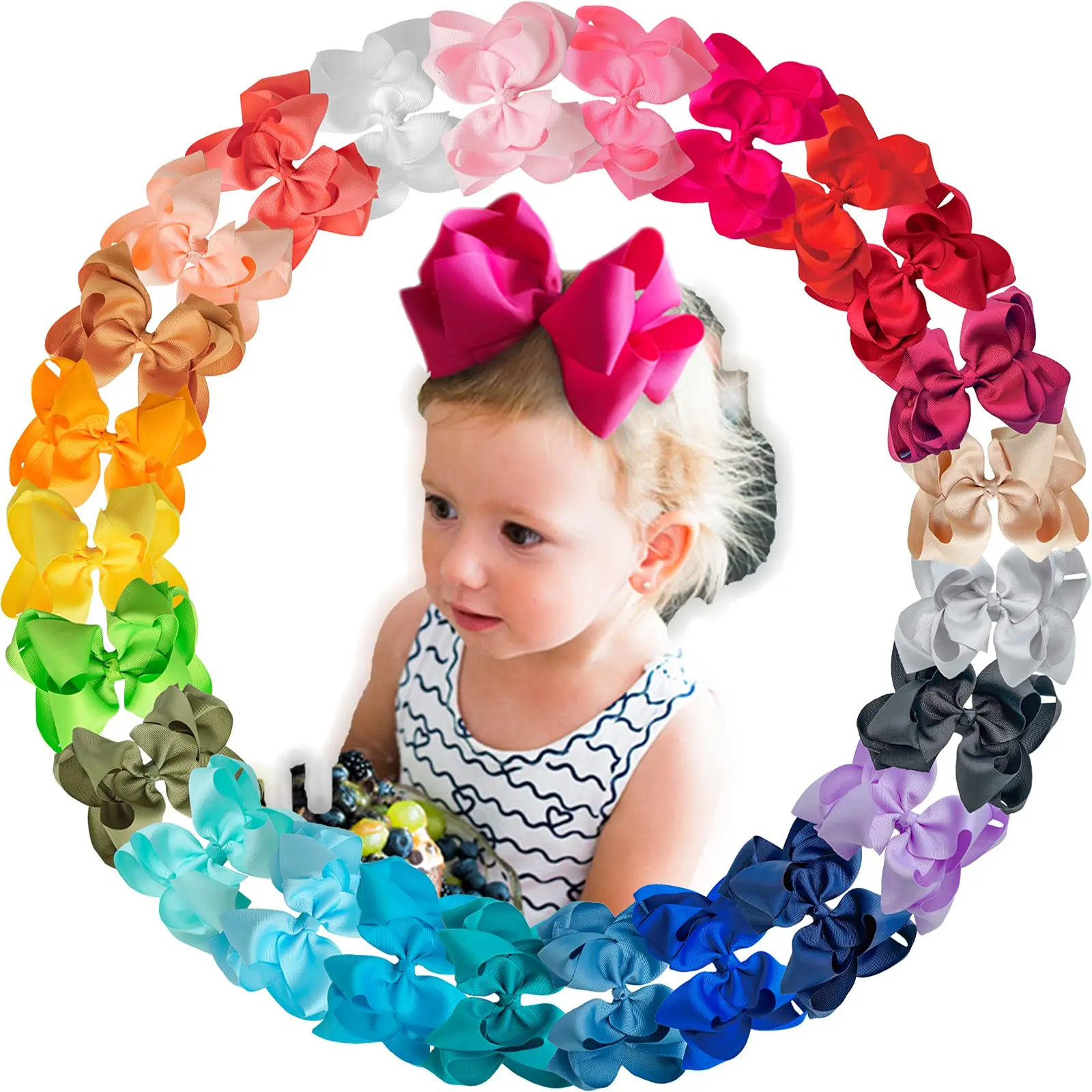 20Pcs Hair Bows Clips, Solid Color Large Hairpins Hair Accessories for Baby Girls, Double stackled Hair Bows