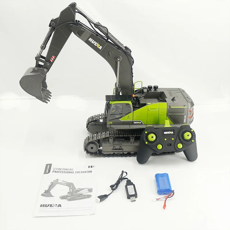 RC Excavator Huina 1593 Fully Functional 1:14 Scale 22 Channel Remote Control Toys Truck Construction Vehicle with Metal Bucket