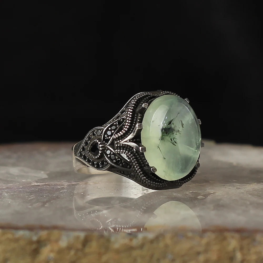 925 Sterling Silver Ring Oval Natural green Jade stone Handmade for men high quality all size rings gift fine jewelry winter