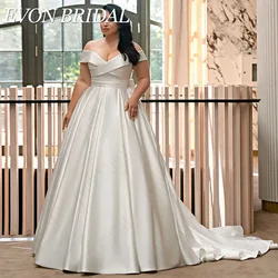 EVON-Vestidos De Novia elegantes De satén, ropa De talla grande con cuello en V y hombros descubiertos, línea A, tren De barridoEl elegante vestido de novia de evon Bridal aumenta el tamaño del cuello en V y el satén s