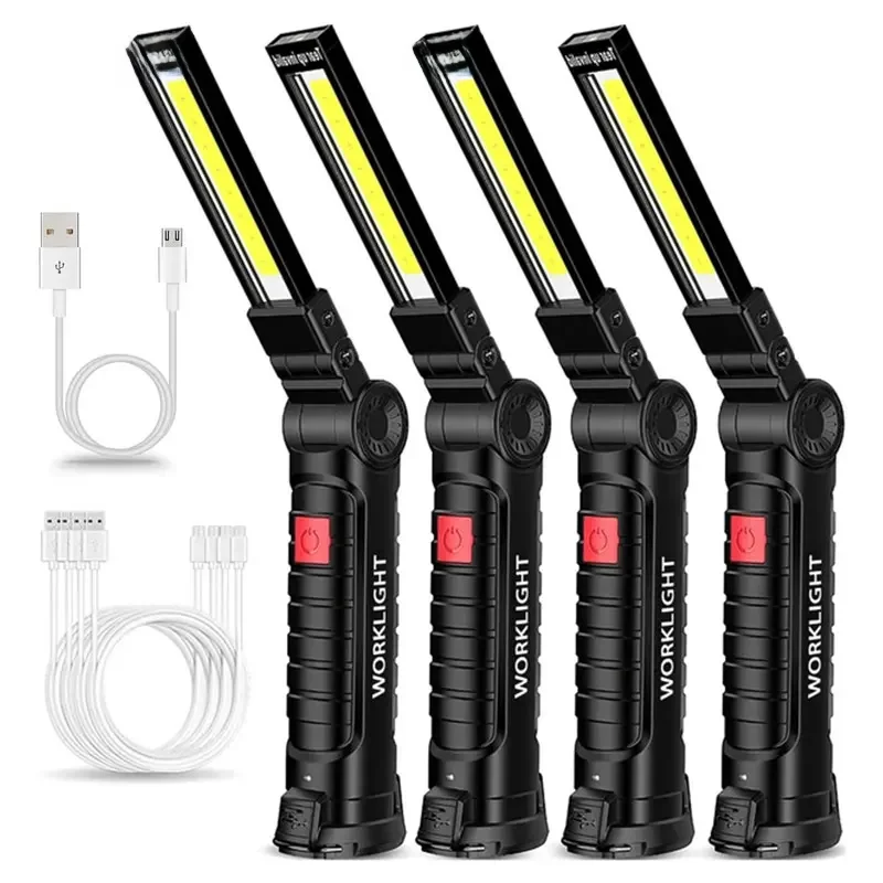 Akumulatorowa latarka awaryjna LED Przenośna składana lampa robocza COB 5 trybów Wodoodporny reflektor kempingowy z magnesem i haczykiem — zdjęcie 2