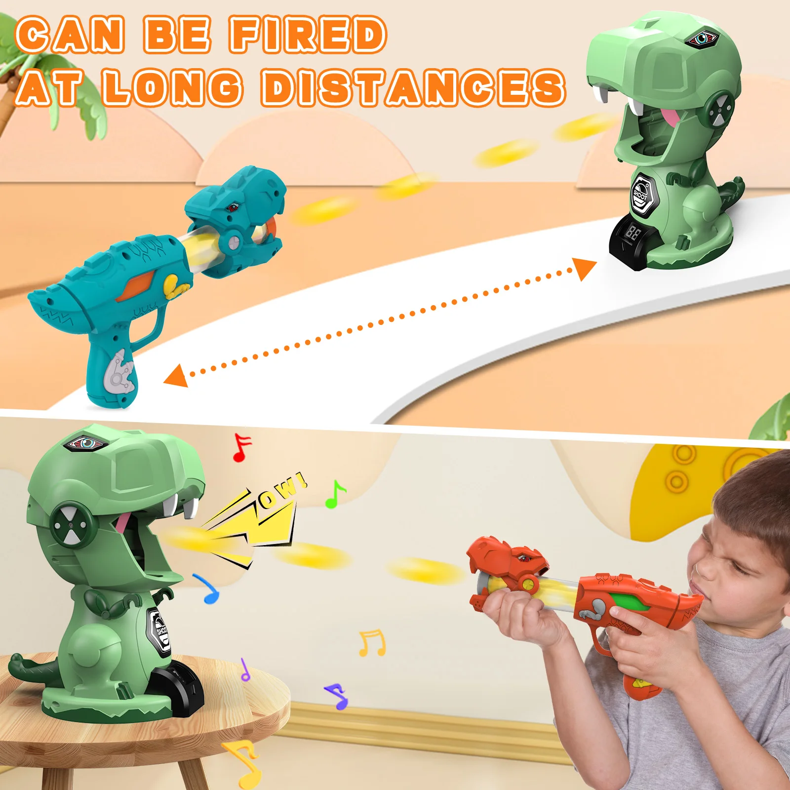 Dinosaurus schietspeelgoed, dinosaurusspeelgoed, 1/2 luchtpomppistolen en 10 schuimkogels, hand-oogcoördinatie oefenspeelgoedpistool, kinderspeelgoed F