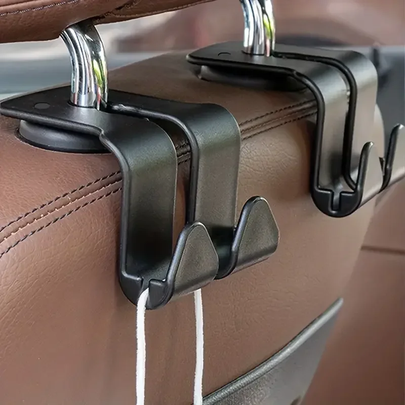 1/2PCS Zagłówek fotela samochodowego Hak 4 Pack Wieszak Organizer Uniwersalny do torebki Torebka Płaszcz Pasuje do uniwersalnego pojazdu Samochód Czarny — zdjęcie 2
