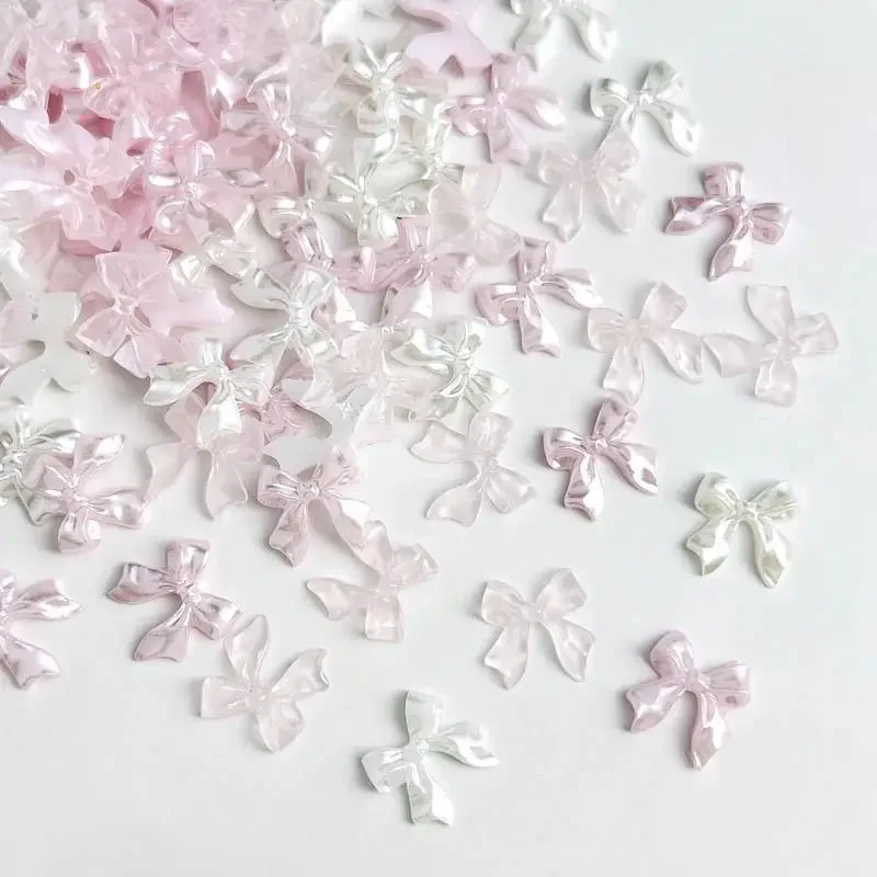 50szt 3D Sweet Pearly Glossy Ribbon Bow Resin Nail Charms Ballerina Bow Tie Nail Art Decoration Akcesoria do paznokci Manicure DIY — zdjęcie 2