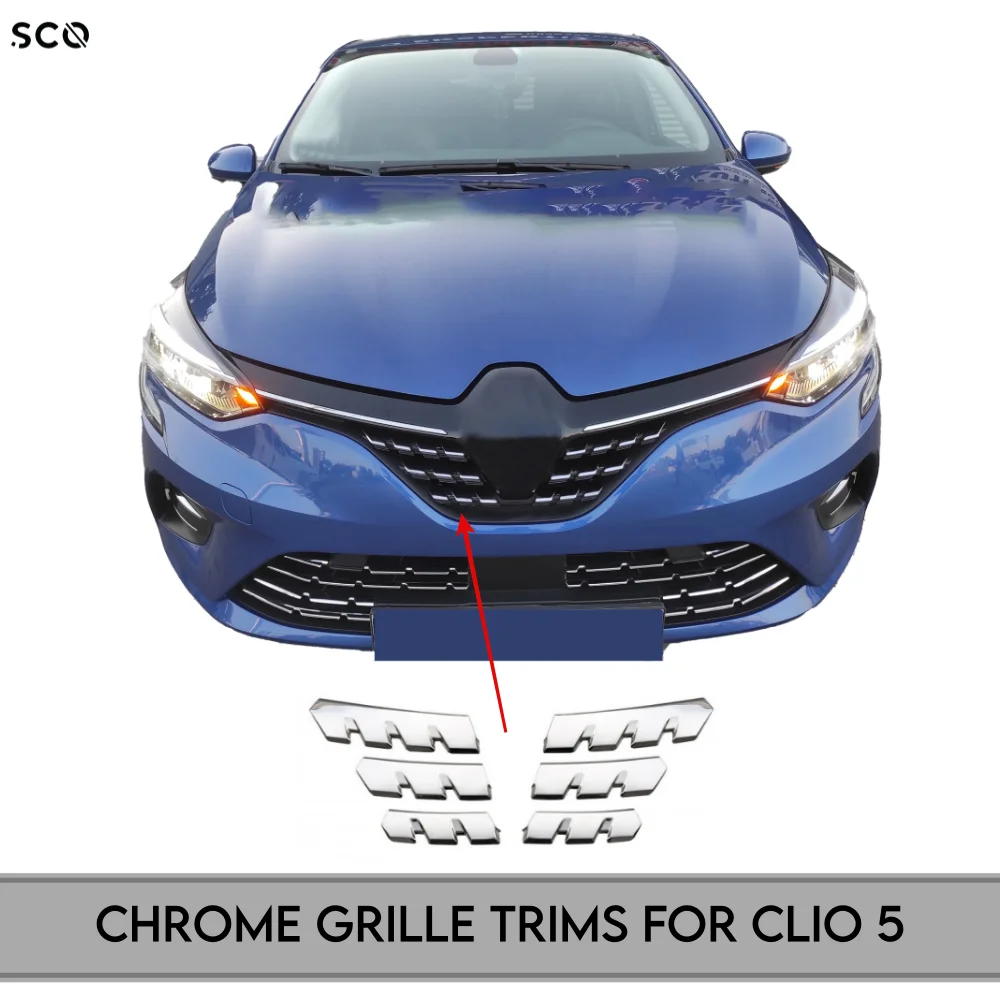 Grille Trim for Renault Clio 5 Chrome Accessory for Auto Exterior Accessory Stainless Steel 6 Pieces Sticker for Clio V