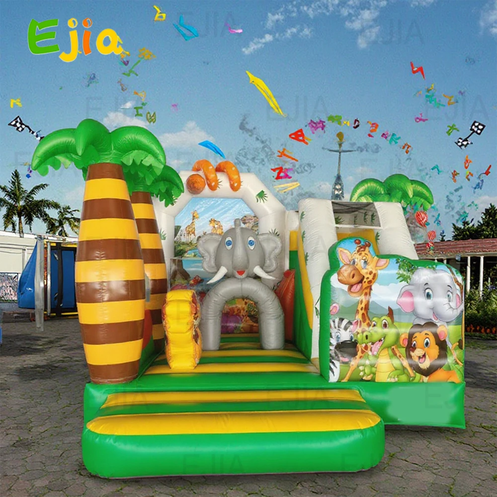 Château gonflable combiné d'animaux gonflables de qualité commerciale, animaux de la Jungle avec toboggan, maison de rebond de Safari pour aire de jeux extérieure