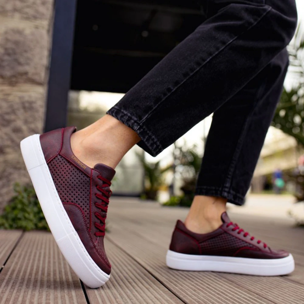 FOH Store Sneakers for Men Women BURGUNDArtificial Leather 2023 Spring Autumn Casual Lace Up Fashion Shoes High Base Sport Comfortable Light Vulcanized Daily Original Canvas Odorless Orthopedic Suits Office Wedding 015