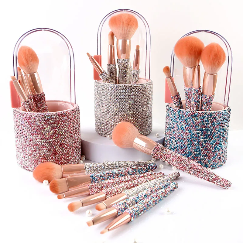 

New High-end 8 Barrels Diamond-encrusted Makeup Brush Set With Rhinestone Eye Shadow Brush loose Powder Brush Beauty Tool