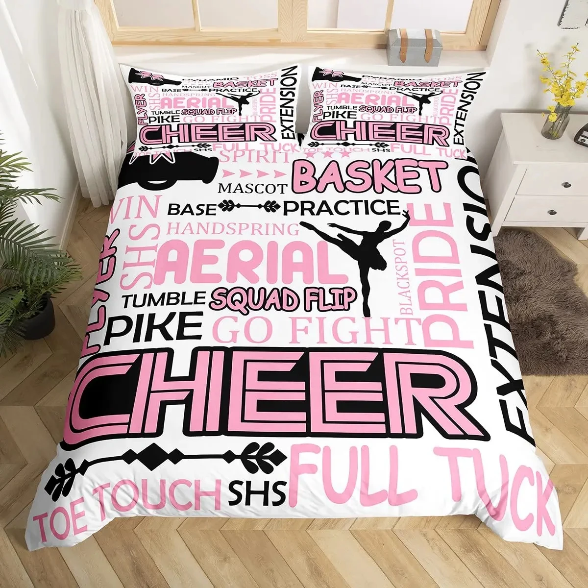 Gymnastics Dance Lovers Duvet Cover King,Watercolor Butterfly Star Sky Bedding Set 3pcs,Silhouette Rainbow Graffiti Quilt Cover