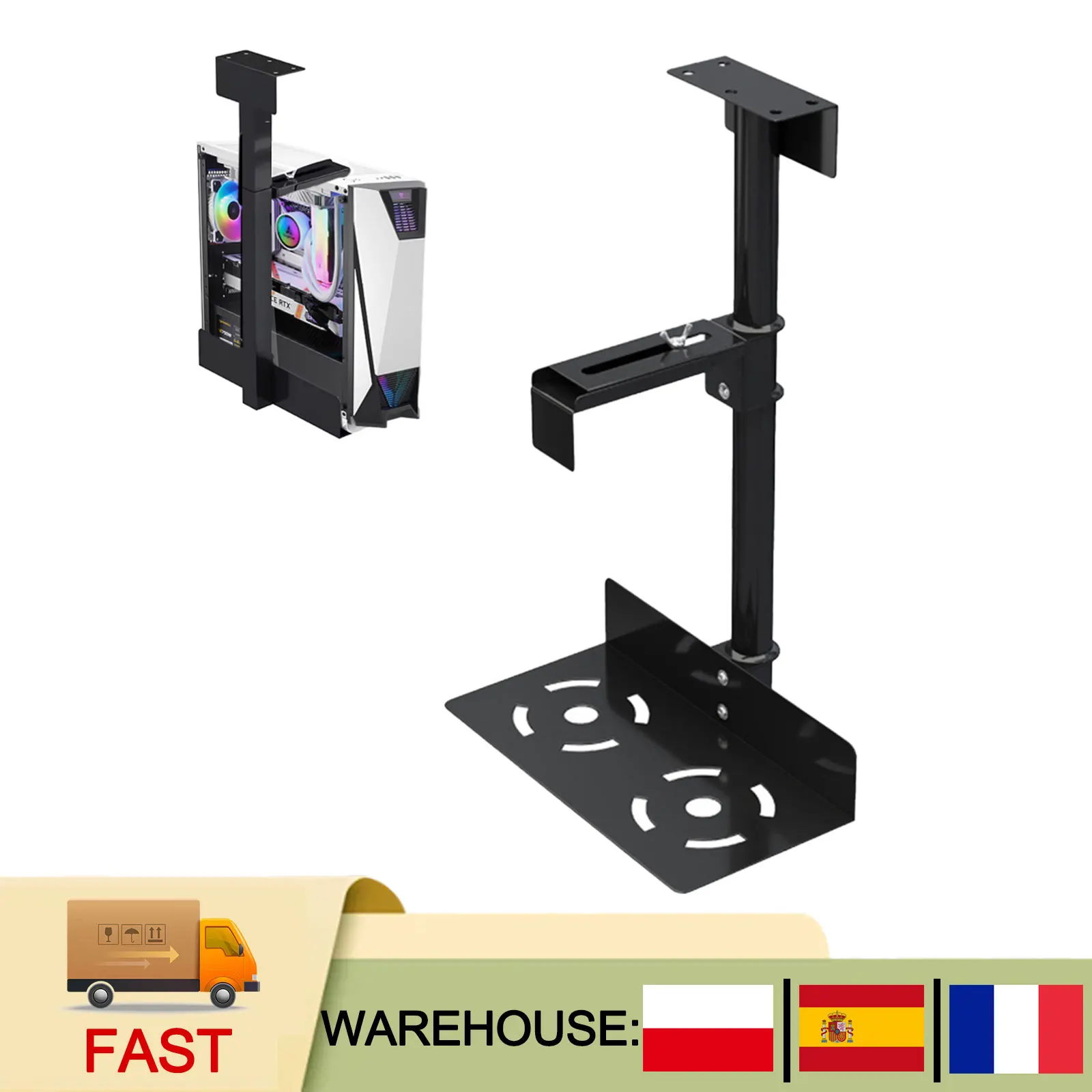 360 ° Supporto Girevole per Computer da Scrivania, Staffa Regolabile per PC Tower, Carico Massimo 25kg, Organizzatore da Tavolo e da Parete