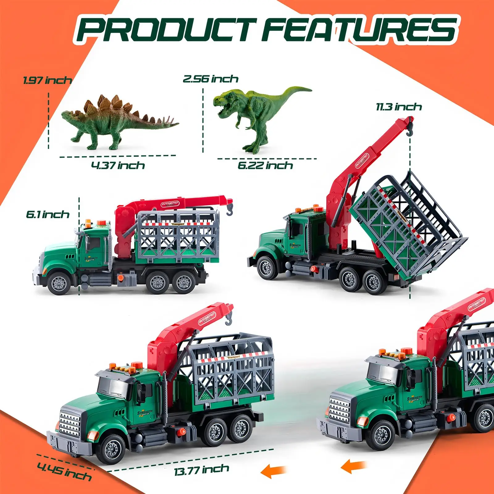 

Large Dinosaur Transport Truck Toy for Kids Ages 3-8, Truck with Loading Crane, Lights & Sounds Vehicle Toy, Ideal Christmas & B