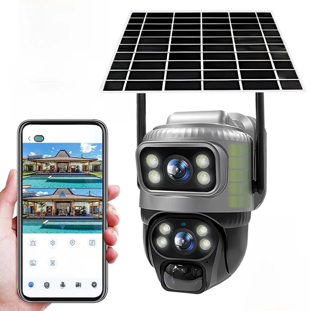 V380 Kamera 4G z podwójnym obiektywem Solar PIR Wykrywanie ludzi Noktowizor Wodoodporne wideo bezpieczeństwa Kamera IP 8MP 4K Bateria Monitor CCTV — zdjęcie 2