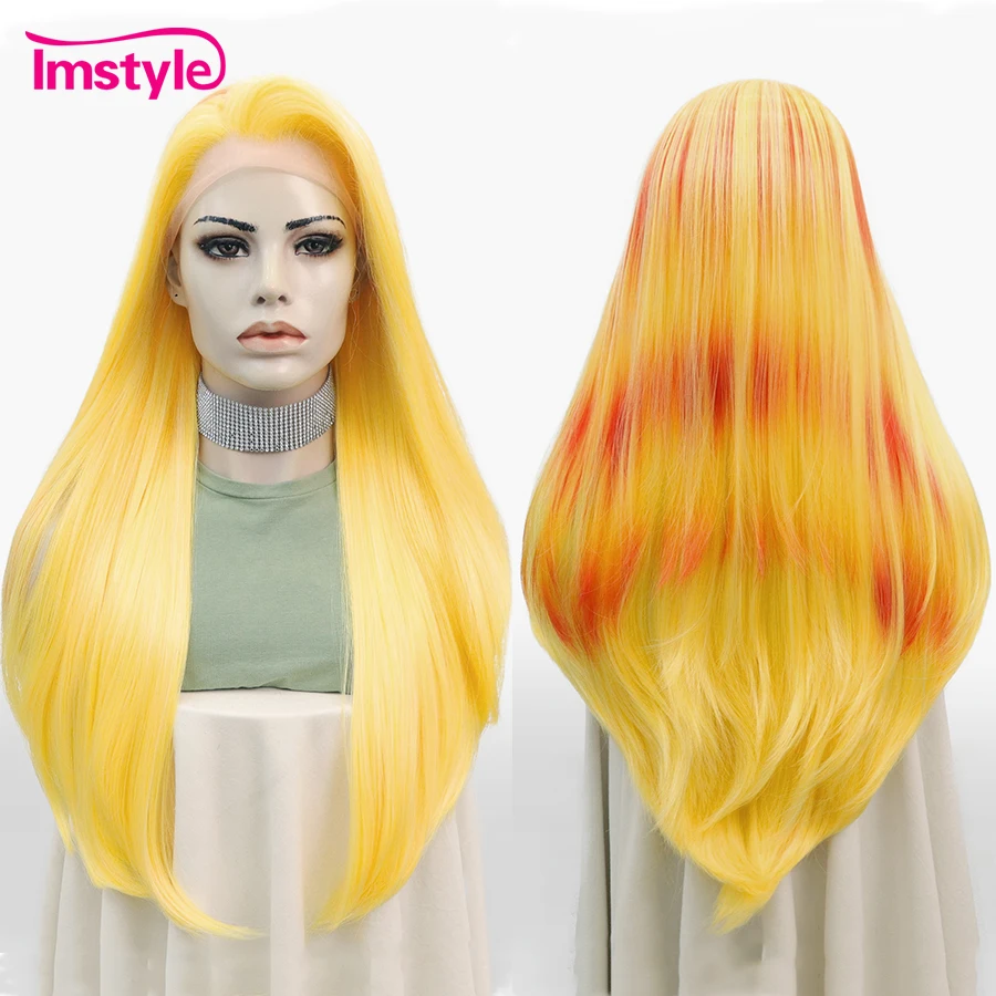 

Imstyle Synthetic Lace Front Wig Yellow Ombre Wig Long Straight Wigs For Women Heat Resistant Fiber Cosplay Wig