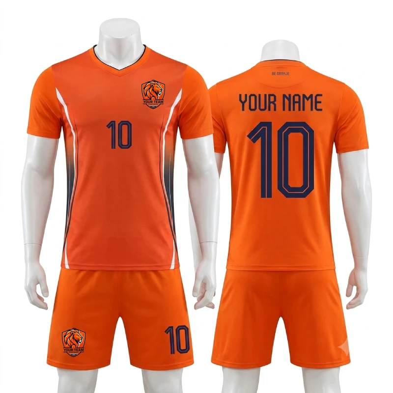 Classic Orange Soccer Set Custom Name Number Men Retro Football Jersey Training Uniform Kit Top Shorts Sportswear