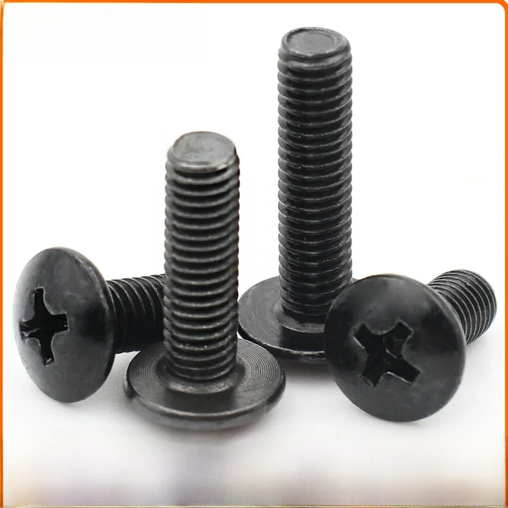 10 pièces M2 M2.5 M3 M3.5 M4 M5 M6 CM noir plaqué électronique en acier au carbone croix Phillips treillis vis à tête de champignon boulon