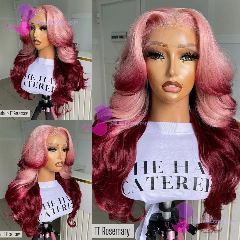 Pelucas de Cabello Humano Ondulado con Color Rosa Ombre y Romero, sin Pegamento, con Frente de Encaje 13x4 # Pelucas de Encaje Completo 613 Pre-Plucked con 180% de Densidad