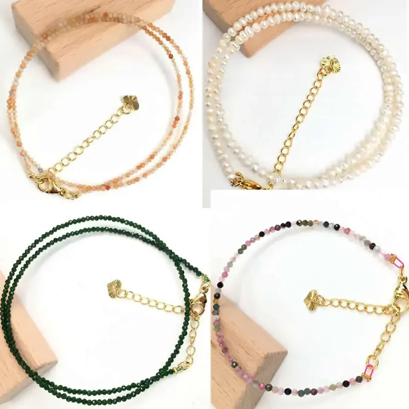 Collier de Pierres Précieuses à Facettes, Perles Naturelles, Labradorite Traducteur Tourmaline, Bracelet Ras du Cou, Bijoux pour Homme et Femme, Cadeau de ix, 2-3mm