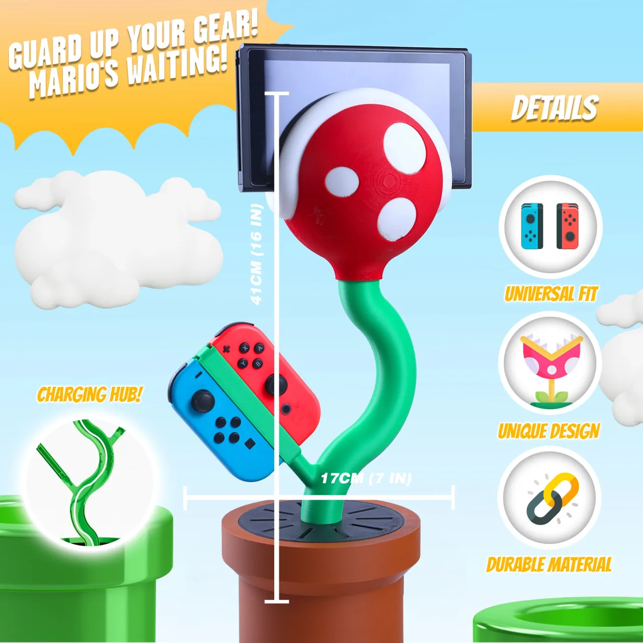 Hobby Express Piranha Plant Design Charging Dock Stand Handheld Console Charging Stand Holder Gaming Stand ADP-GM-003