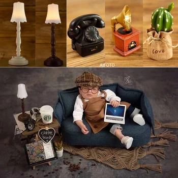 ทารกแรกเกิดถ่ายภาพ Props อุปกรณ์เสริมชุดเด็กวัยหัดเดินสตูดิโอถ่ายภาพ Mini ของเล่นโรงเรียนโน้ตบุ๊คแล็ปท็อปแว่นตานาฬิกา