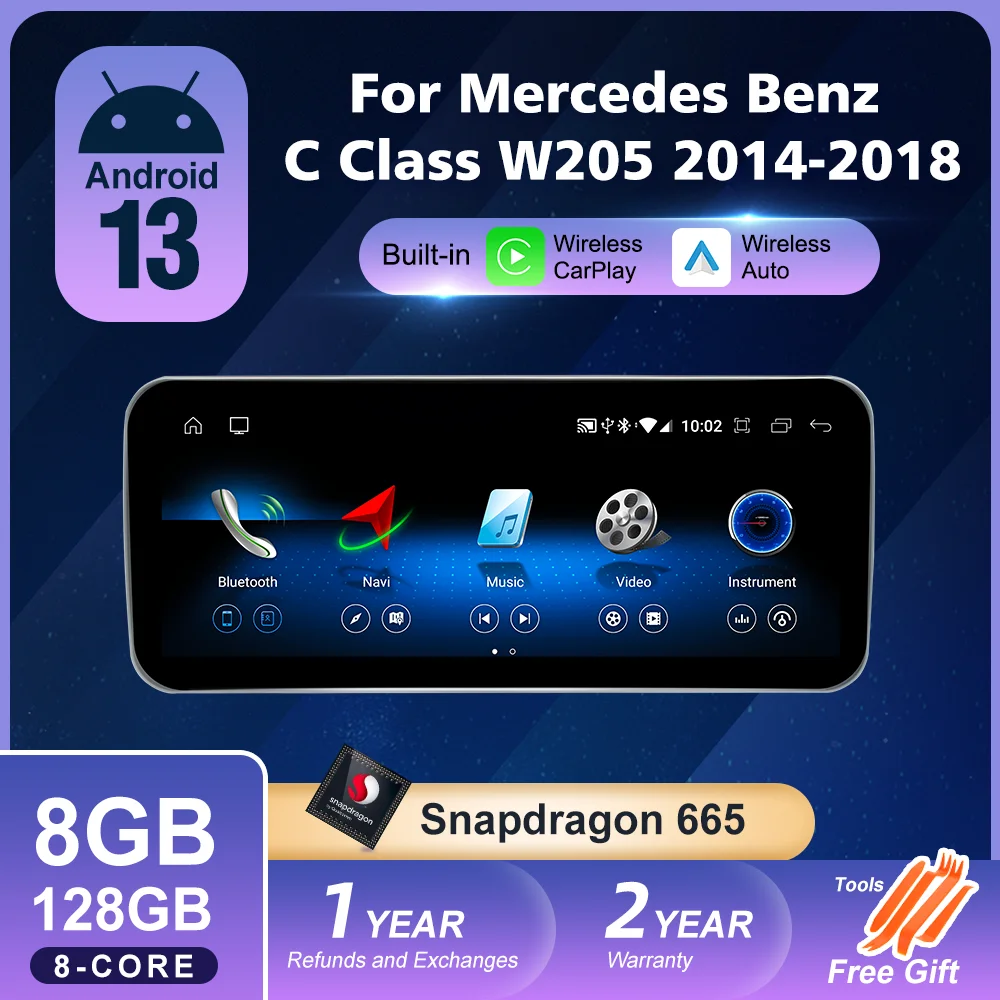 

Android 13 CarPlay Screen For Mercedes Benz C Class W205 2014-2018 Car Multimedia Navigation Wireless GPS SWC DSP 4G WiFi Stereo